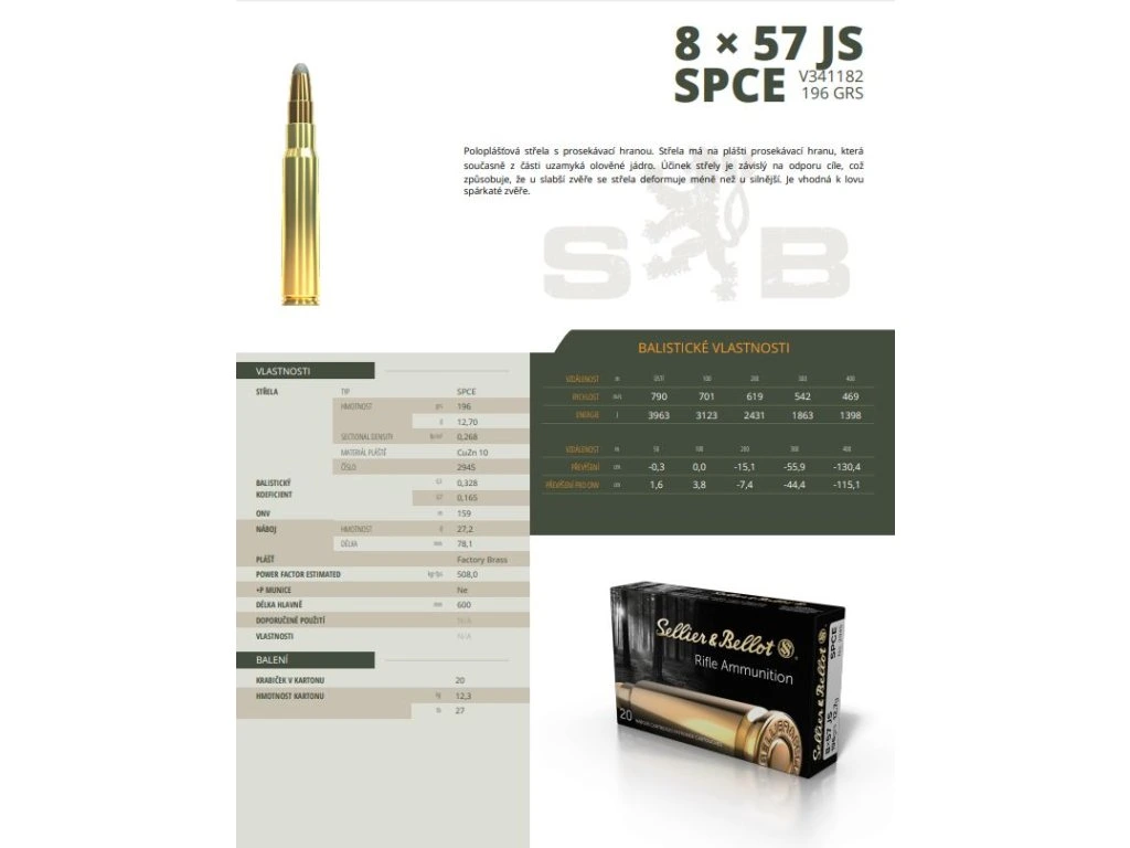 8x57JS SB SPCE 12,7g (196gr) 2945 20 ks