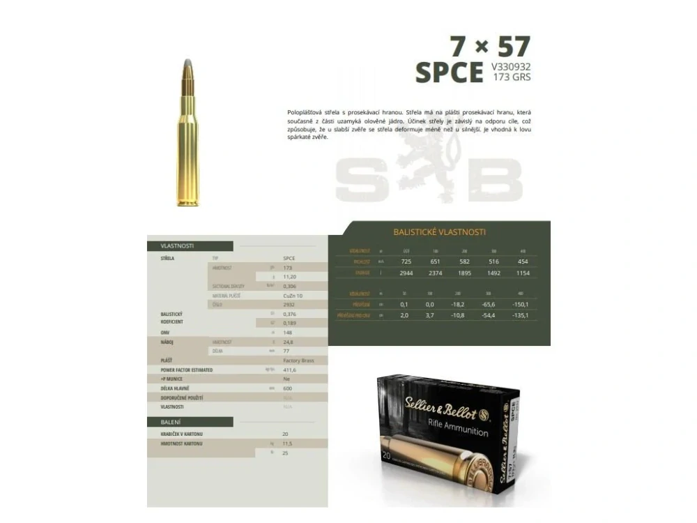 7x57R SB SPCE 11,2 (173gr) 20 ks