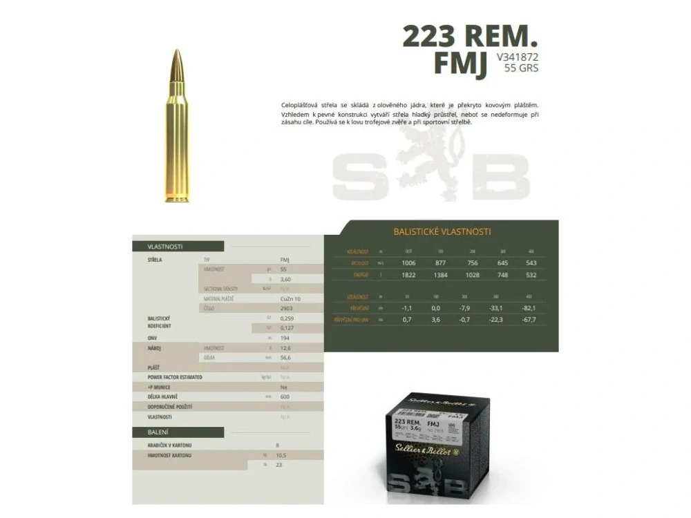 223 Rem. SB FMJ Training 3,6g (55gr) po 100ks 2903 100 ks