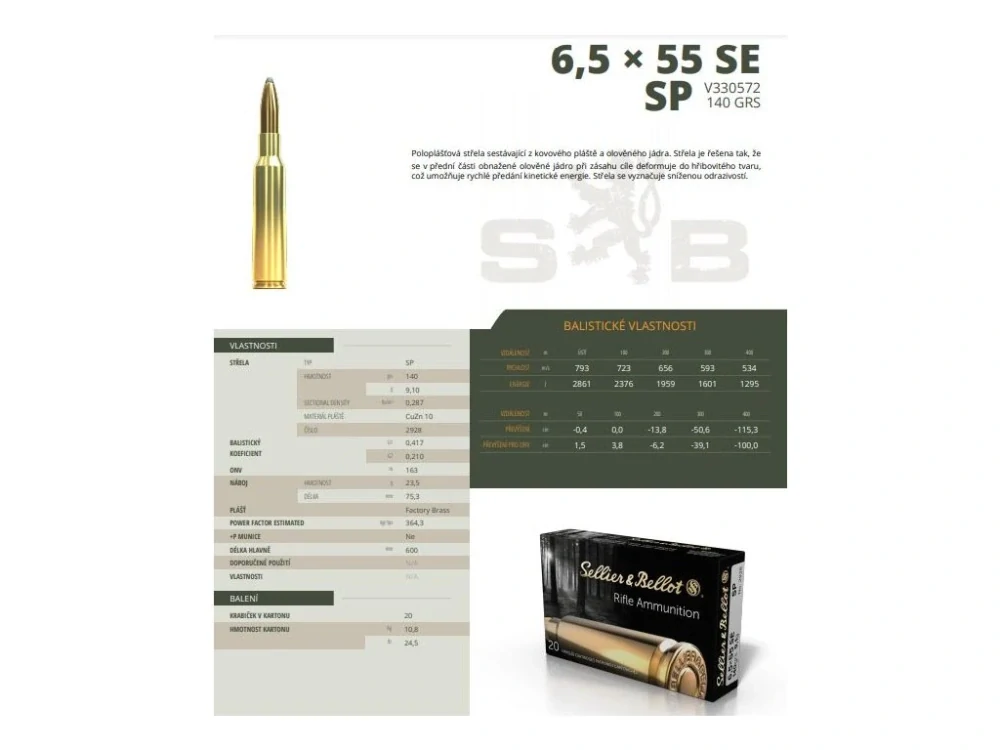 6,5x55SE SB SP 9,1g (140gr) 20 ks