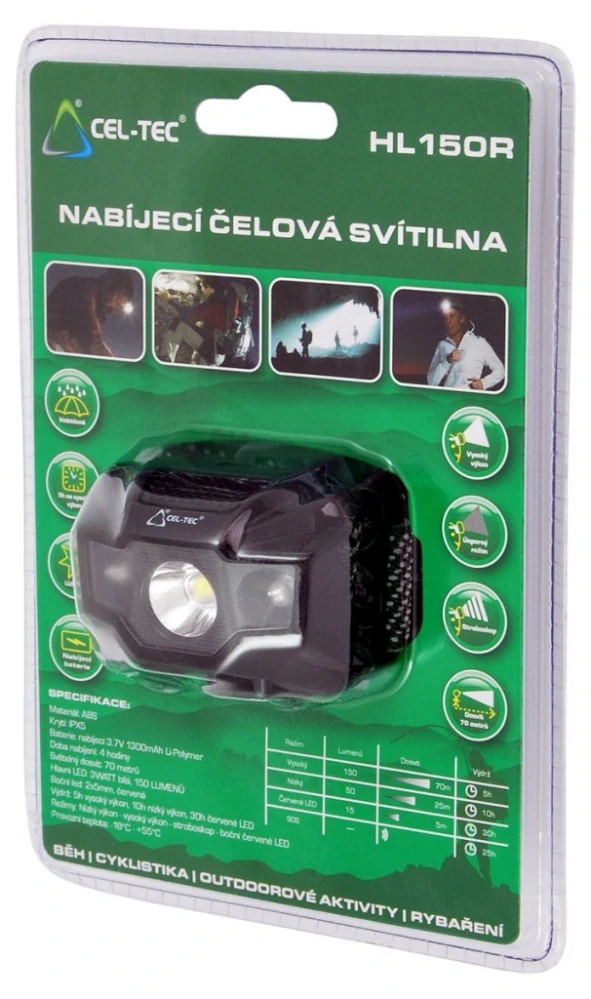 Nabíjecí LED čelová svítilna CEL-TEC HL150R