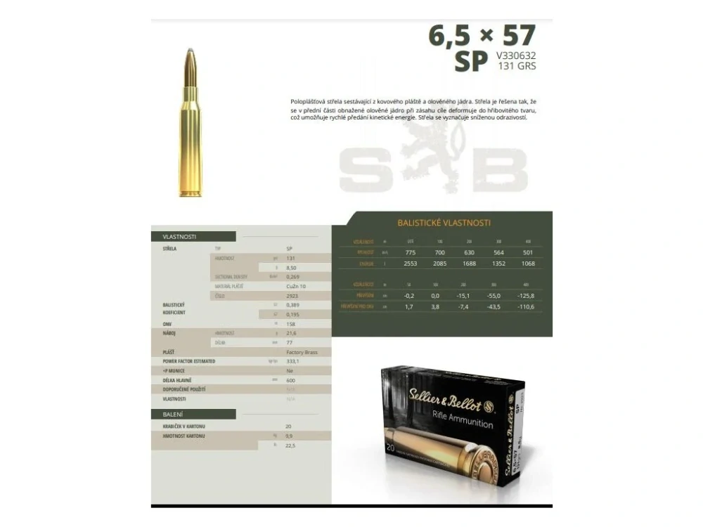 6,5x57 SB SP 8,5g (131gr) 20 ks