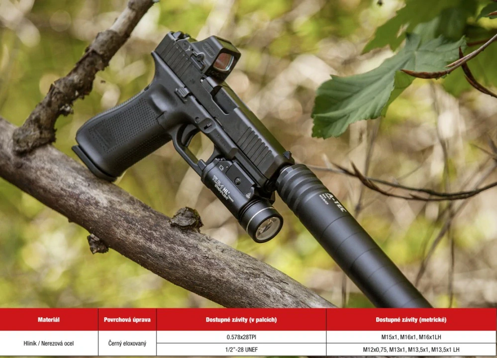 Tlumič A-TEC, PMM-6, modulový, impulzní pro pistole, ráže do 9mm, na závit M13,5x1mm LH