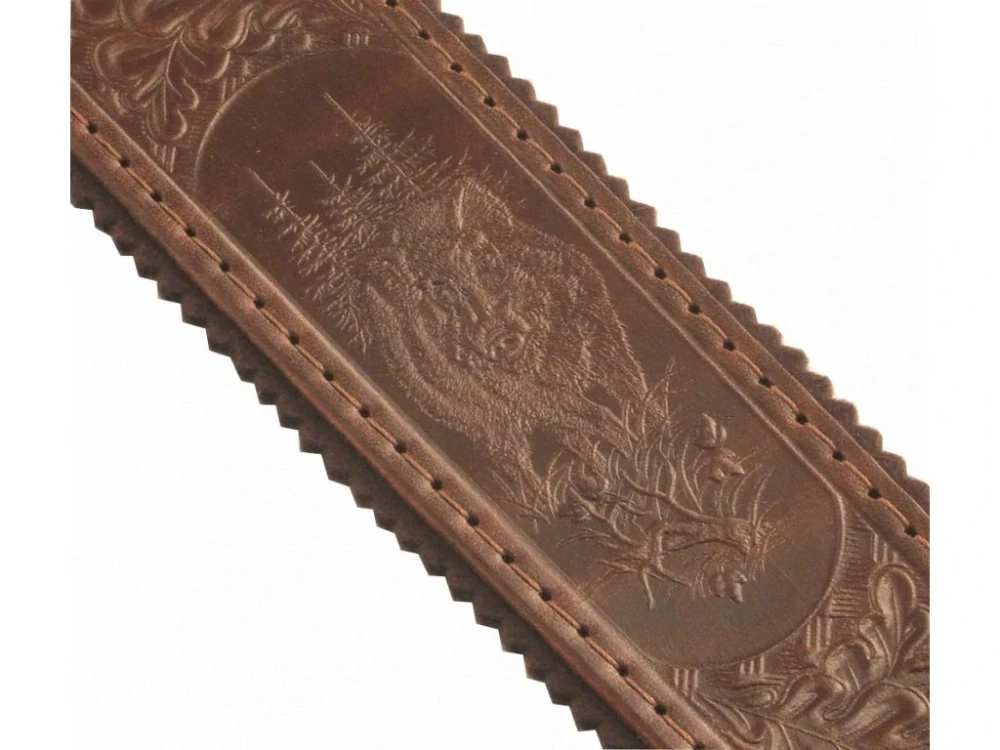 Exkluzivní kožený řemen na zbraň s ražbou motivů zvěře (filc) Zubíček