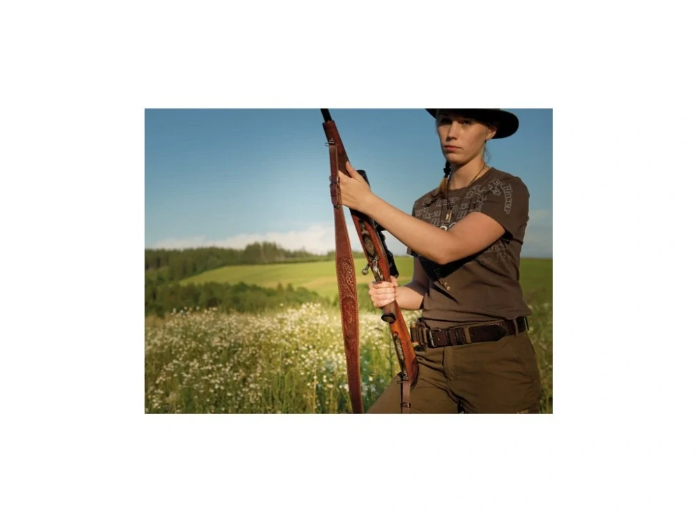 Exkluzivní kožený řemen na zbraň s ražbou motivů zvěře (filc) Zubíček